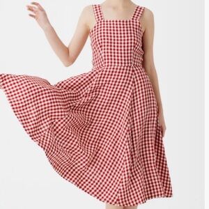 Son de Flor Red Gingham Pinafore Linen Dress XS